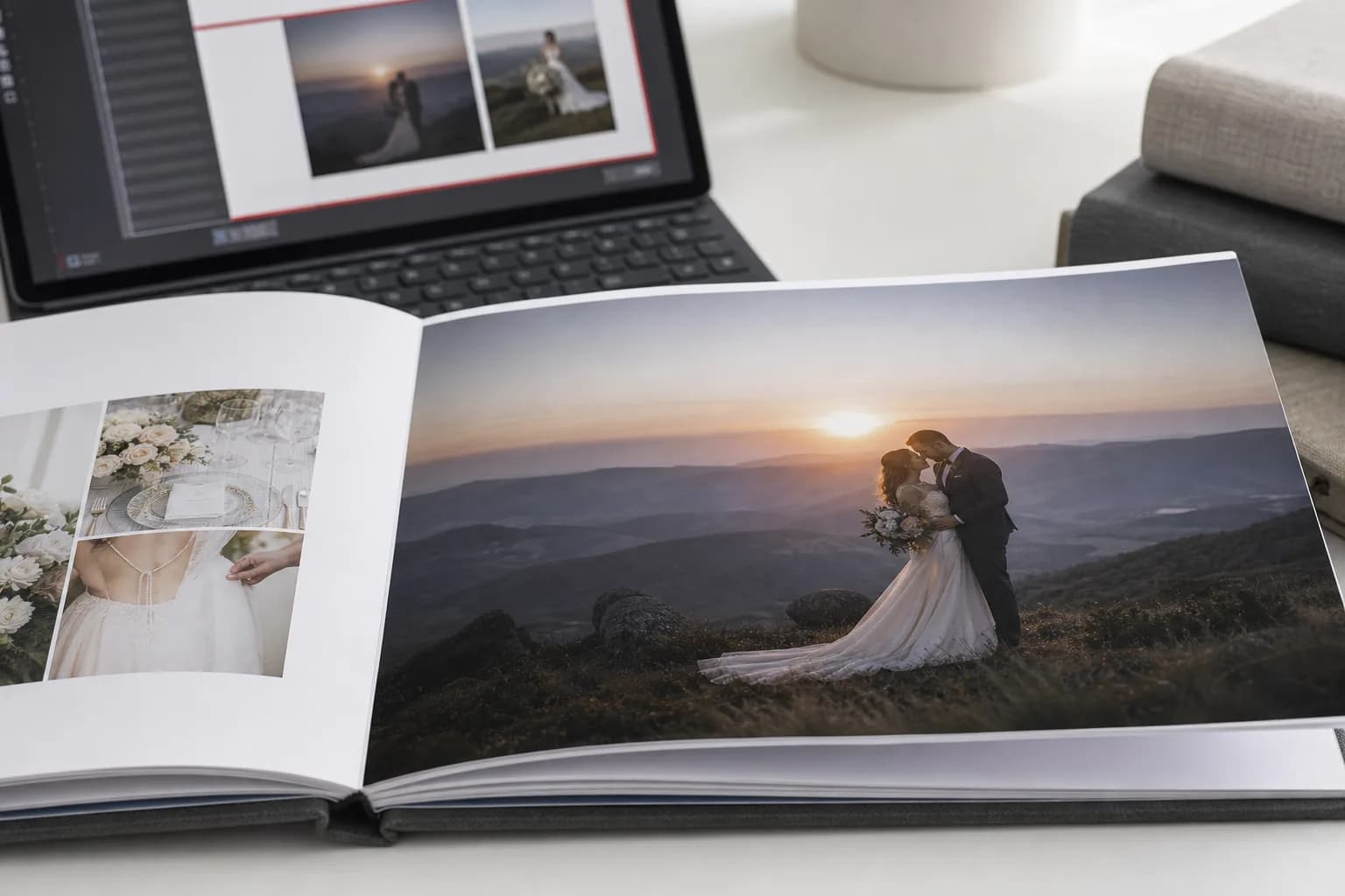 Printed photo album with a thin white line along the top edge caused by missing bleed